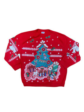 Vtg 90’s Women's Holiday Time Christmas Sweatshirt Red Green Graphic Pullover
